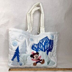 Disney Winter Tote Bag Featuring Minnie Mouse & Chip n Dale Quilted  white blue